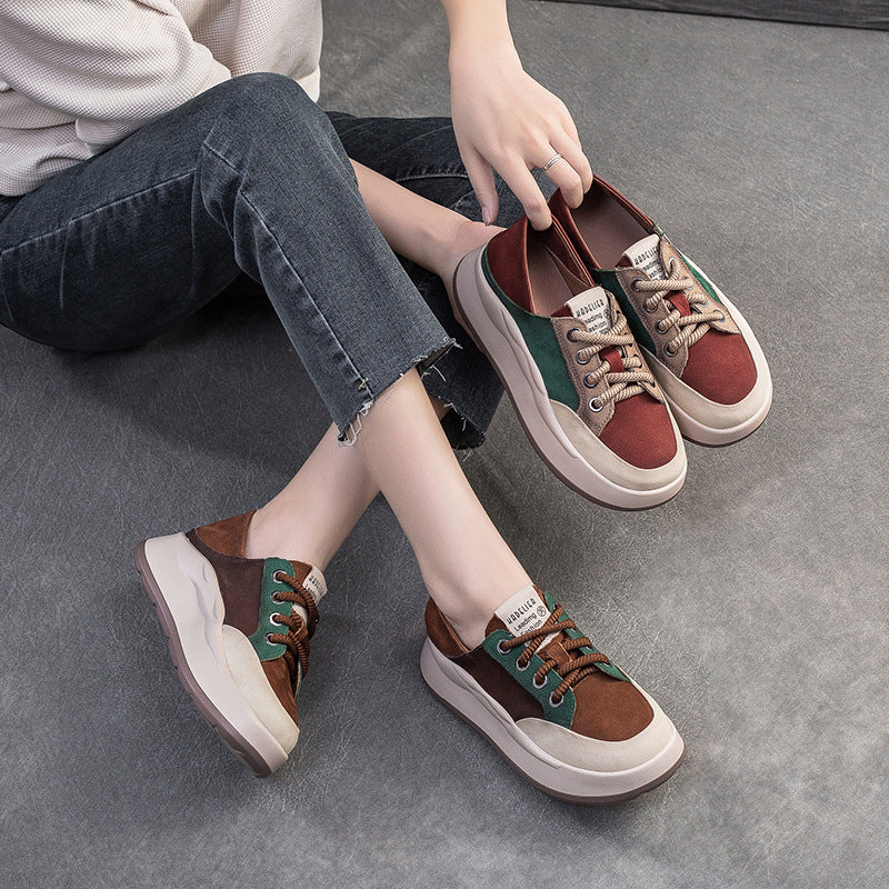 Women Soft Leather Flat Thick Soled Casual Shoes-RAIIFY