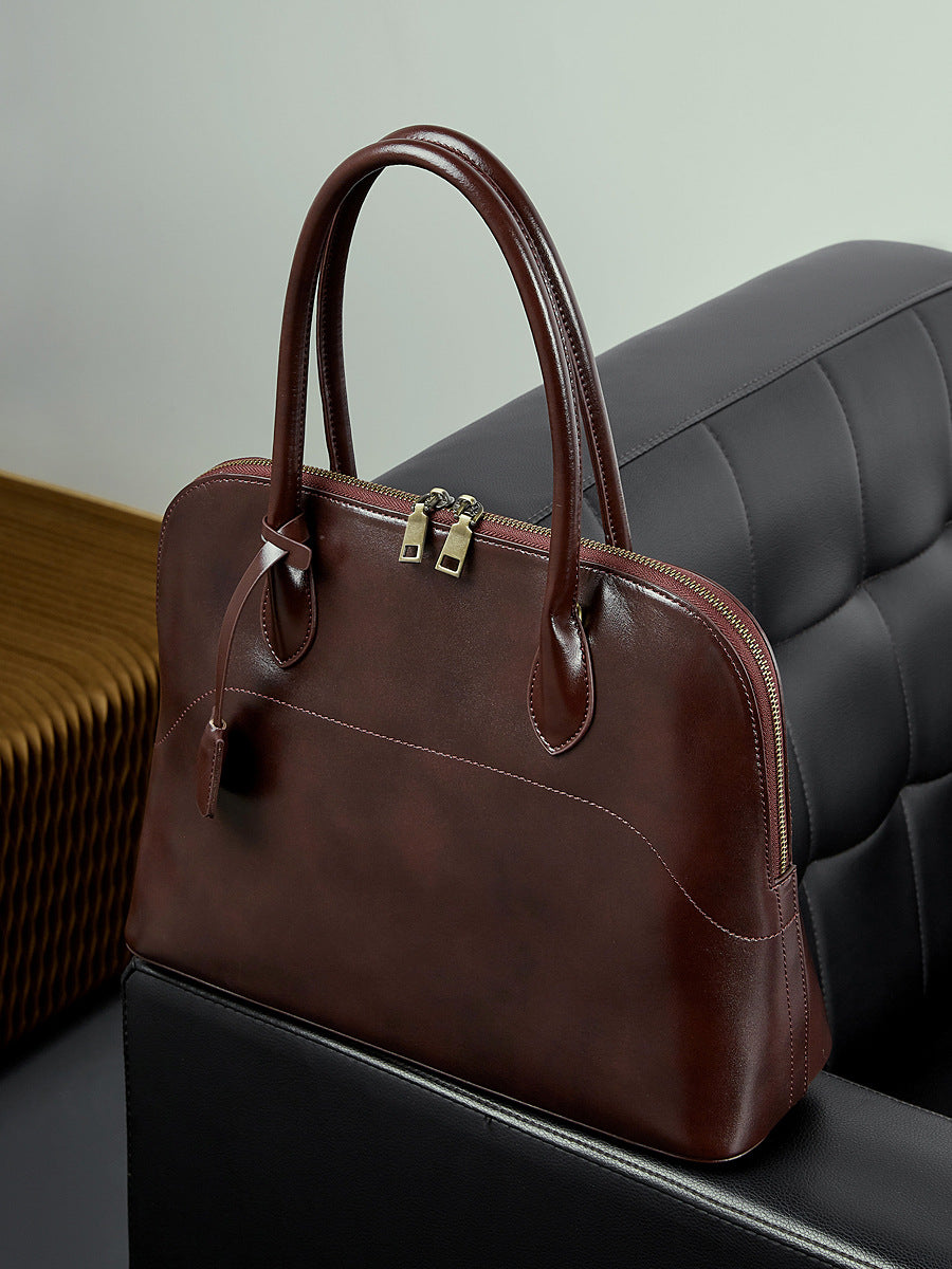 Women's Retro Plain Leather Casual Tote Bag-RAIIFY