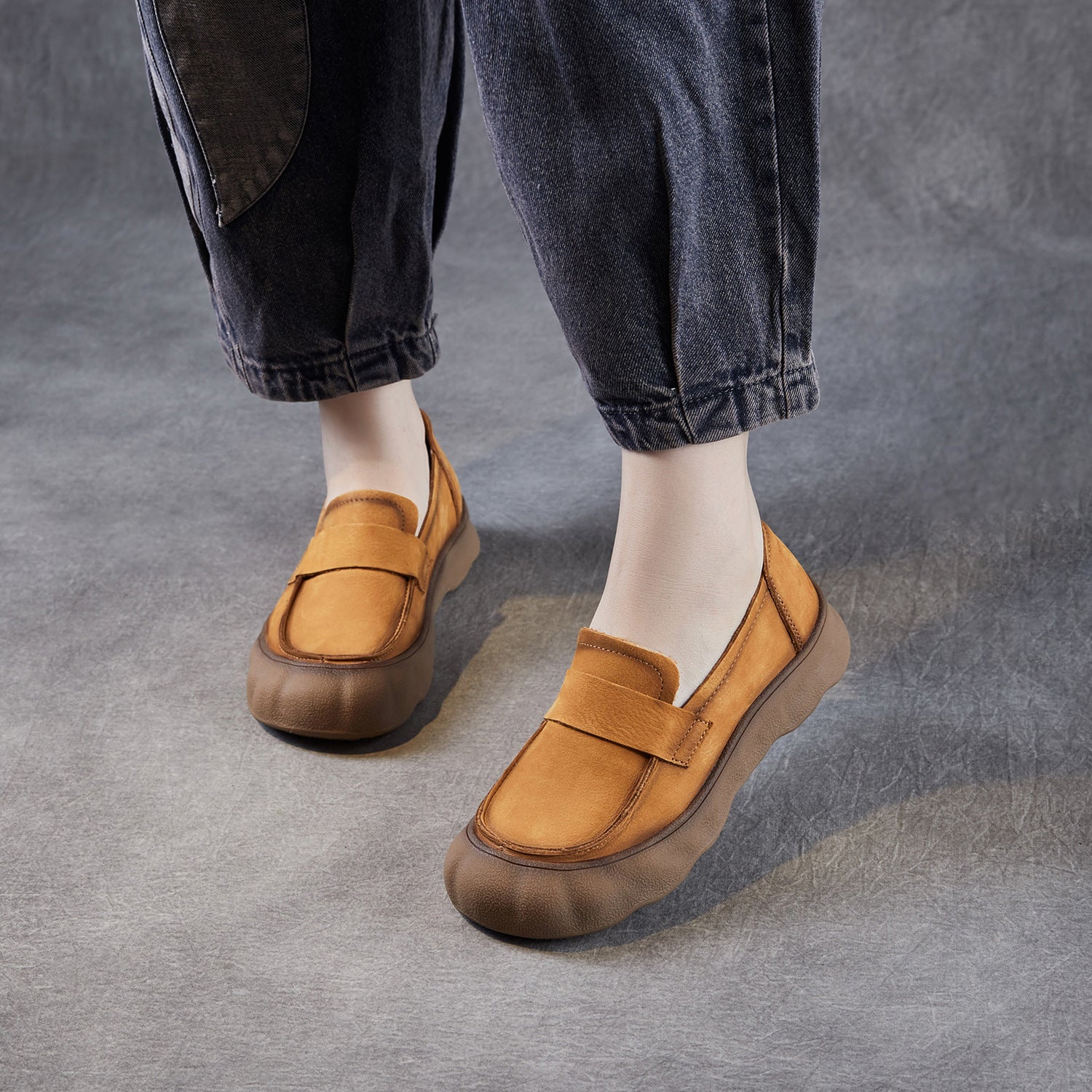 Women's Vintage Plain Leather Comfort Casual Loafers-RAIIFY