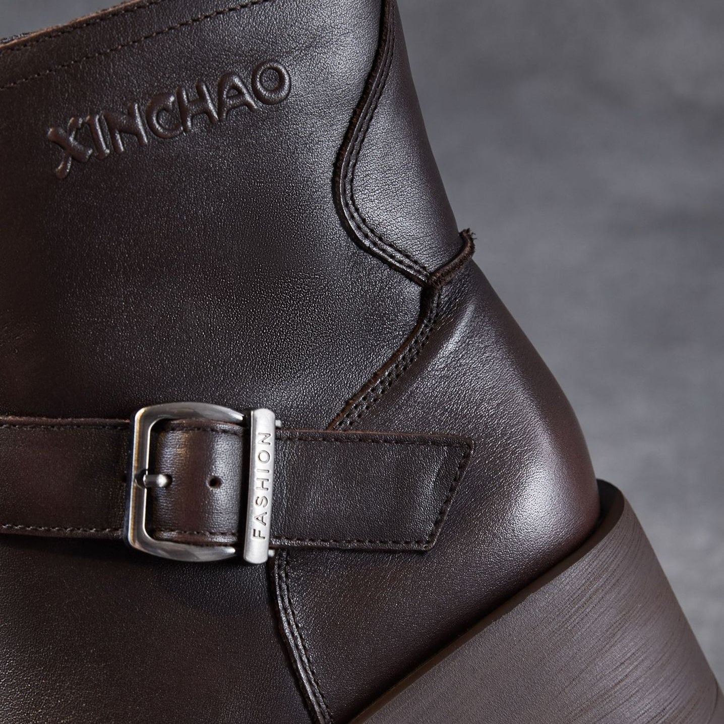 Women's Vintage Plain Leather Chunky Platform Ankle Boots-RAIIFY
