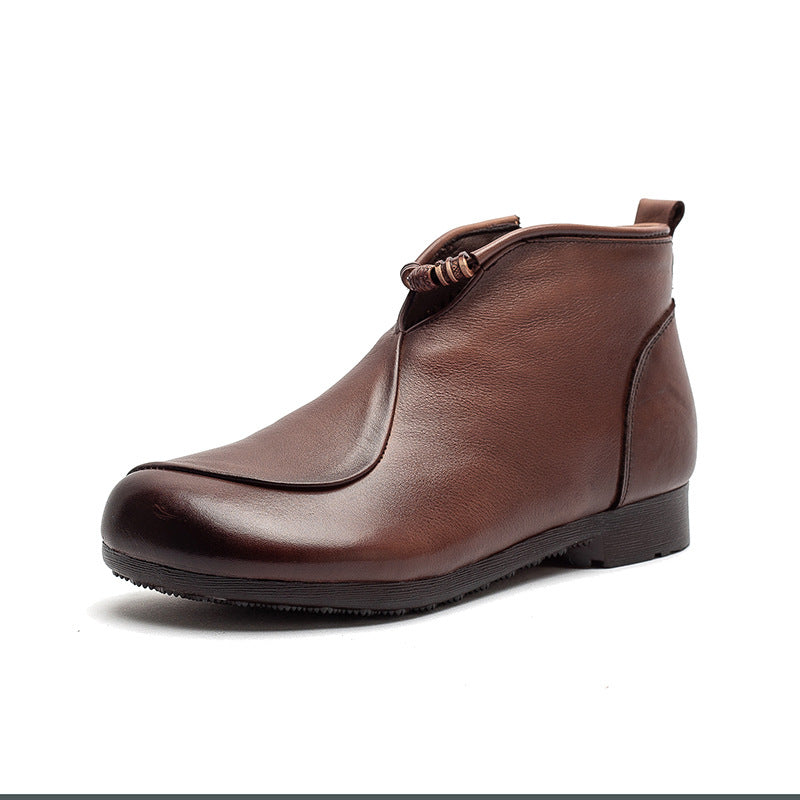 Women's Vintage Soft Leather Flat Ankle Boots-RAIIFY