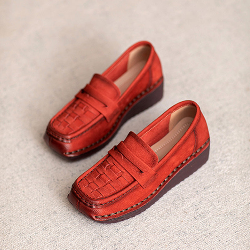 Women Solid Plaited Soft Leather Casual Loafers-RAIIFY