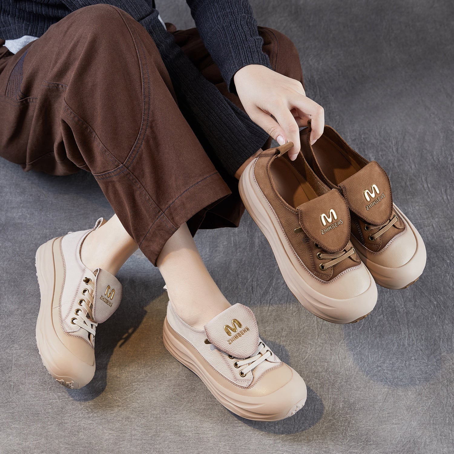Women's Minimalist Leather Flat Casual Shoes-RAIIFY