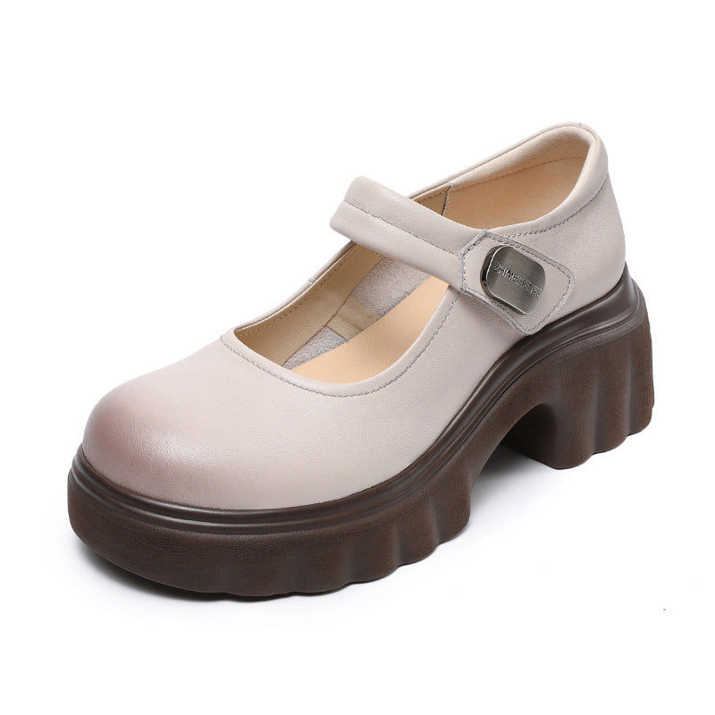 Women Fashion Leather Buckle Velcro Tape Mary Jane Shoes-RAIIFY