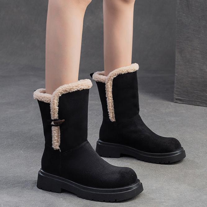 Women Vintage Leather Casual Soft Snow Boots-RAIIFY