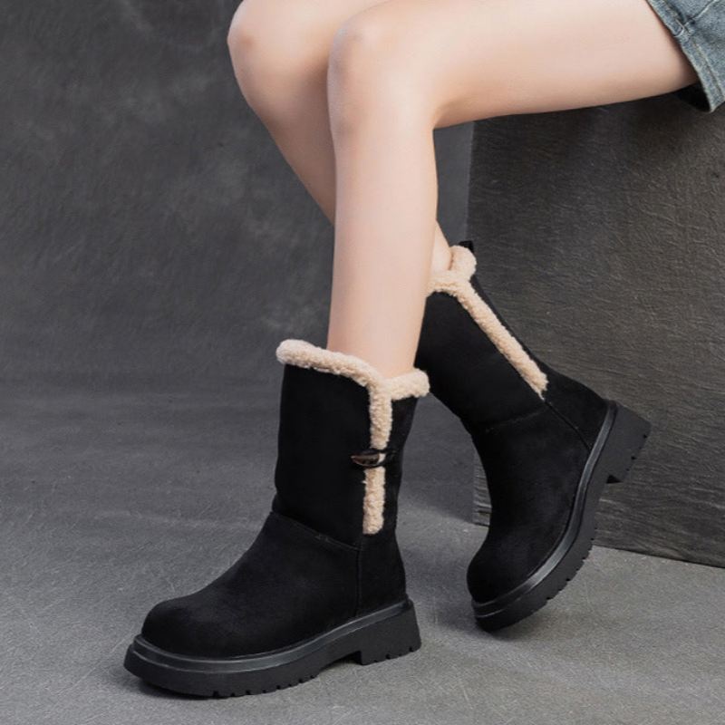 Women Vintage Leather Casual Soft Snow Boots-RAIIFY