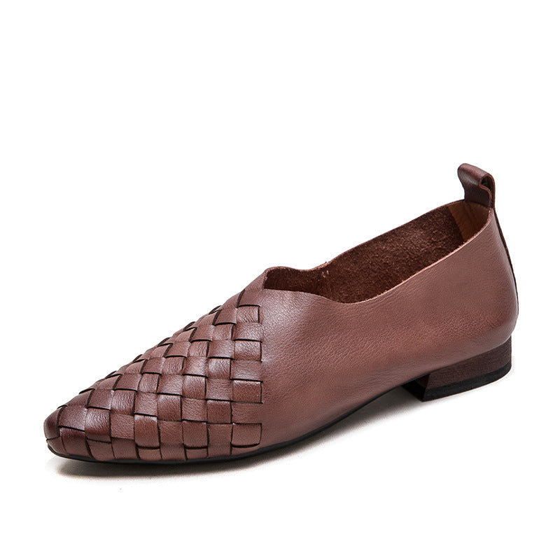 Women Retro Soft Plaited Leather Pointed-Toe Casual Shoes-RAIIFY