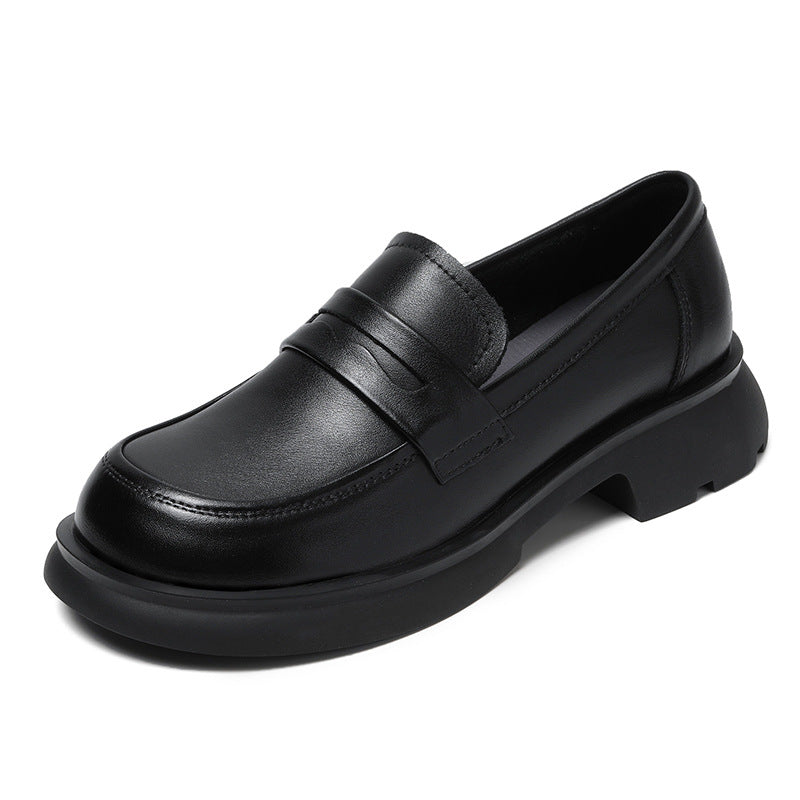 Women Retro Solid Soft Leather Casual Loafers-RAIIFY