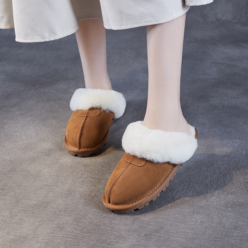 Women Minimalism Solid Suede Soft Furred Slippers-RAIIFY