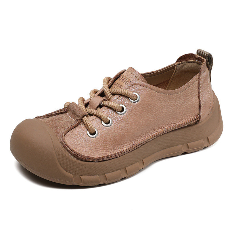 Women Retro Leather Soft Flat Casual Shoes-RAIIFY