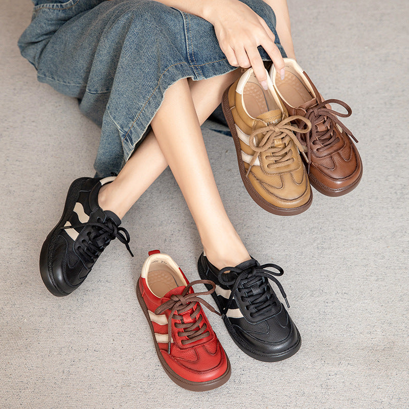 Women Vintage Patchwork Leather Flat Casual Shoes-RAIIFY