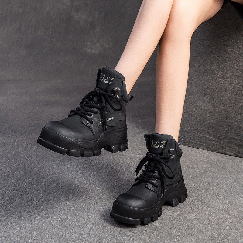 Women Classic Leather Casual Lace-up Ankle Boots-RAIIFY