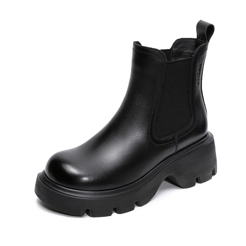 Women's Retro Leather Slip-on Platform Ankle Boots