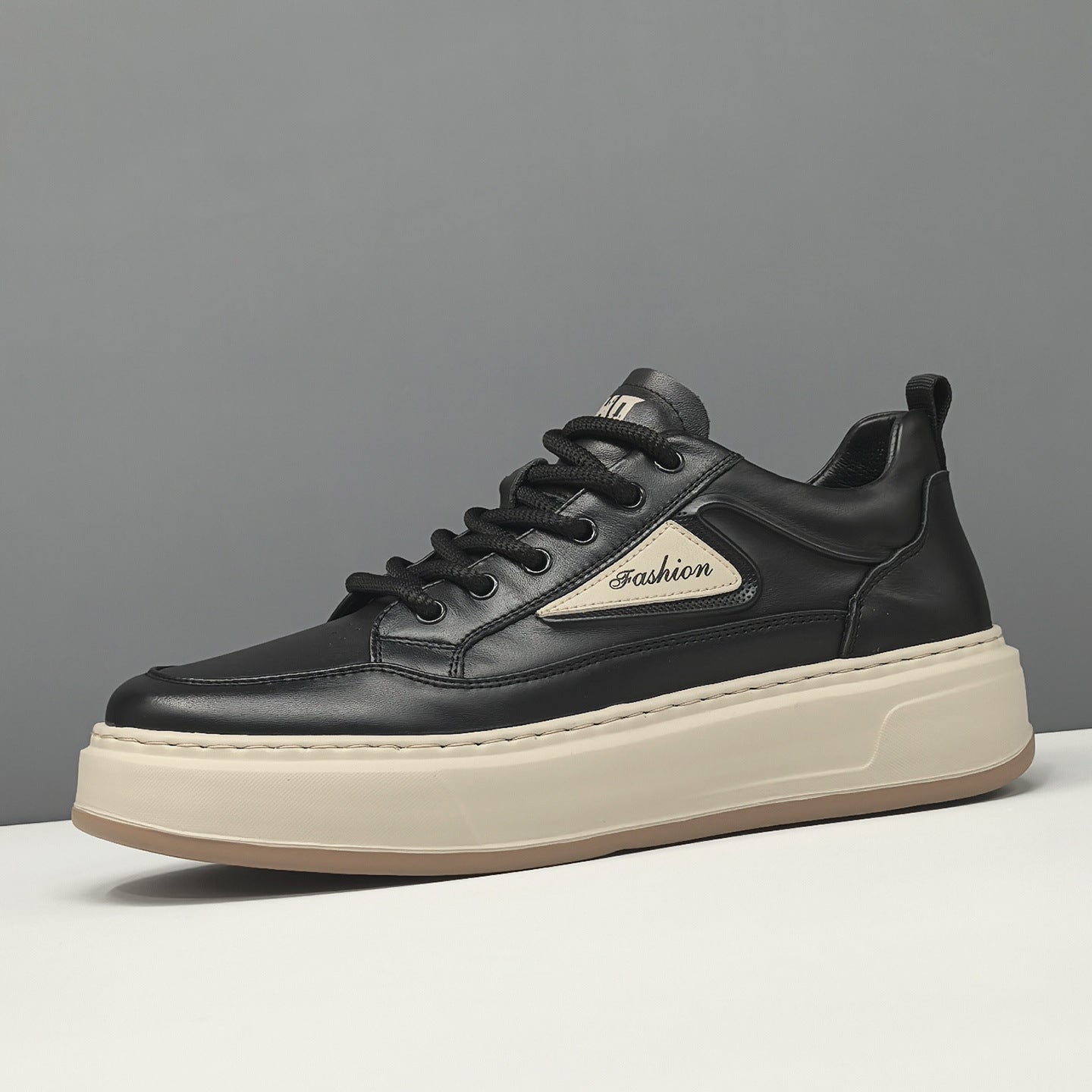 Men Genuine Leather Thick Sole Breathable Patchwork Casual Sneakers-RAIIFY