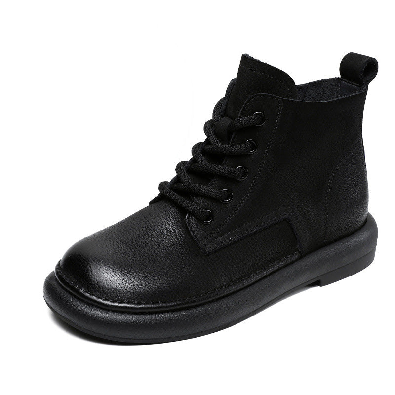 Women Retro Solid Leather Minimalism Ankle Boots-RAIIFY