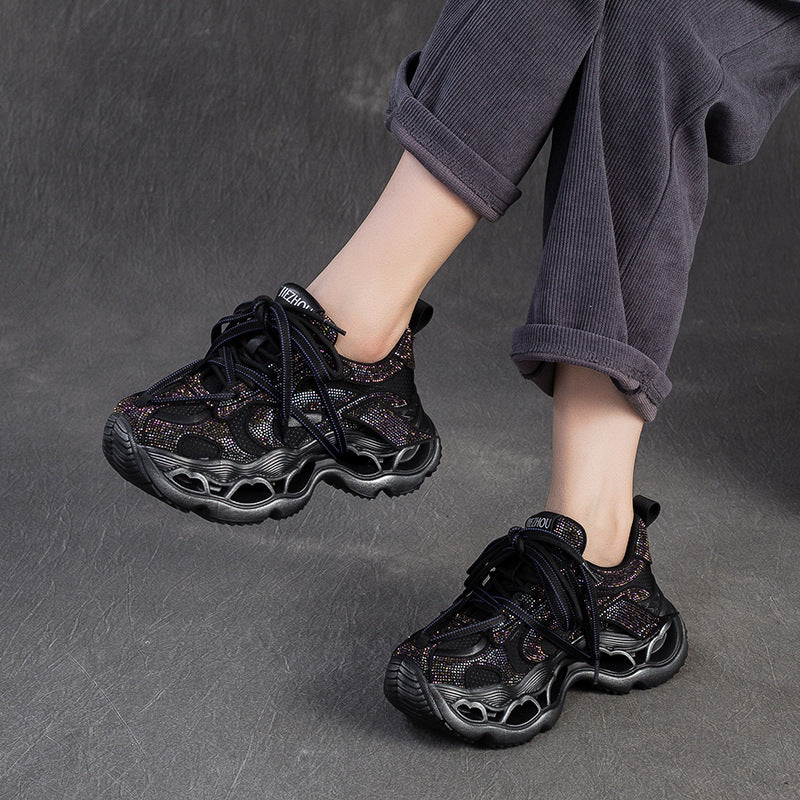 Women Rhinestone Chunky Platform Sneakers Breathable Casual Shoes-RAIIFY