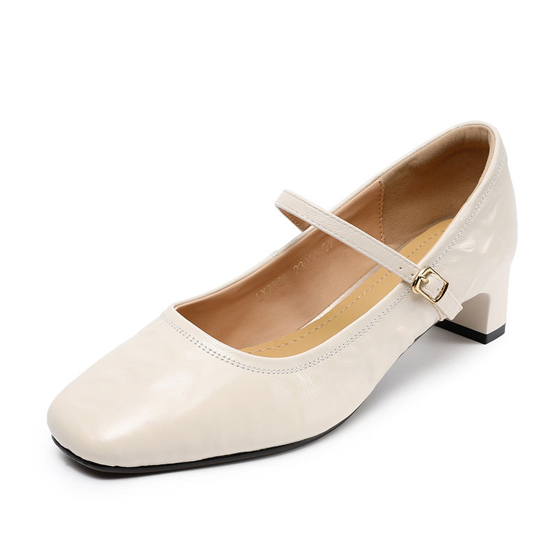 Women Minimalism Sheepskin Leather Buckle Pumps-RAIIFY
