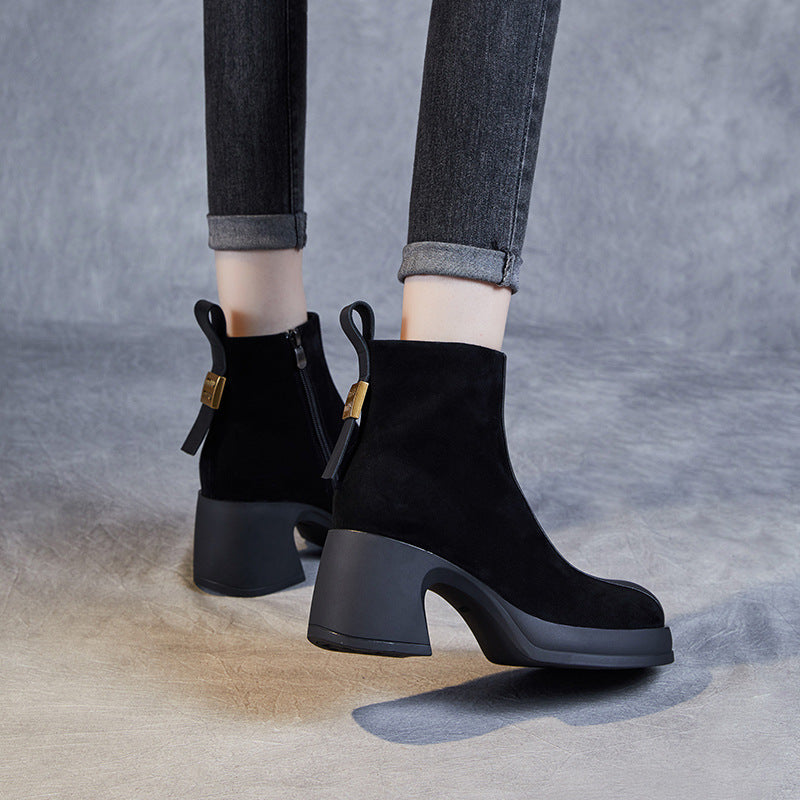 Women Retro Suede Chunky Heel Ankle boots-RAIIFY