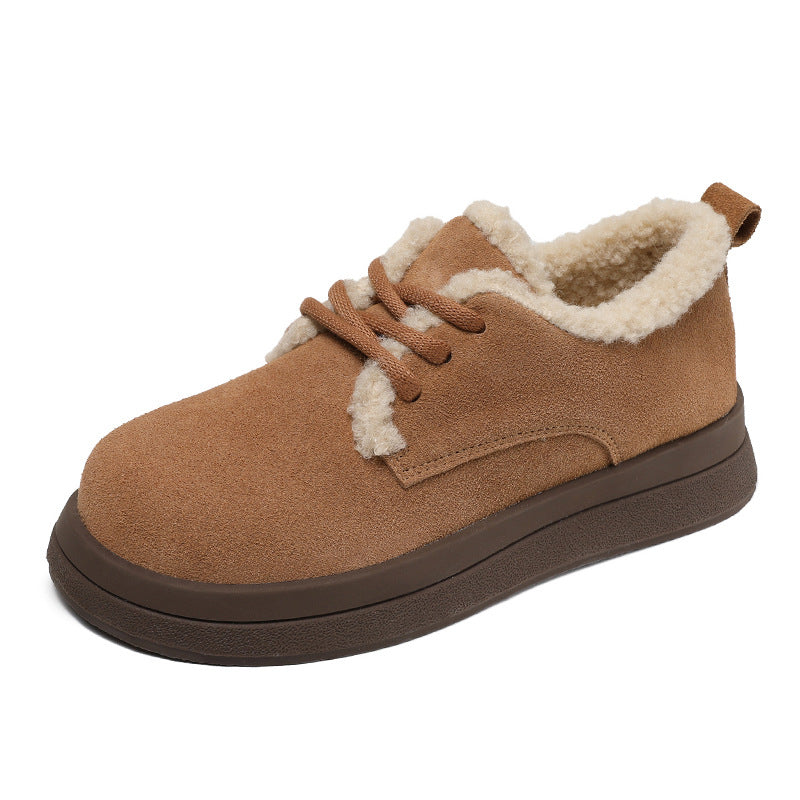 Women Solid Minimalism Suede Furred Winter Casual Shoes-RAIIFY