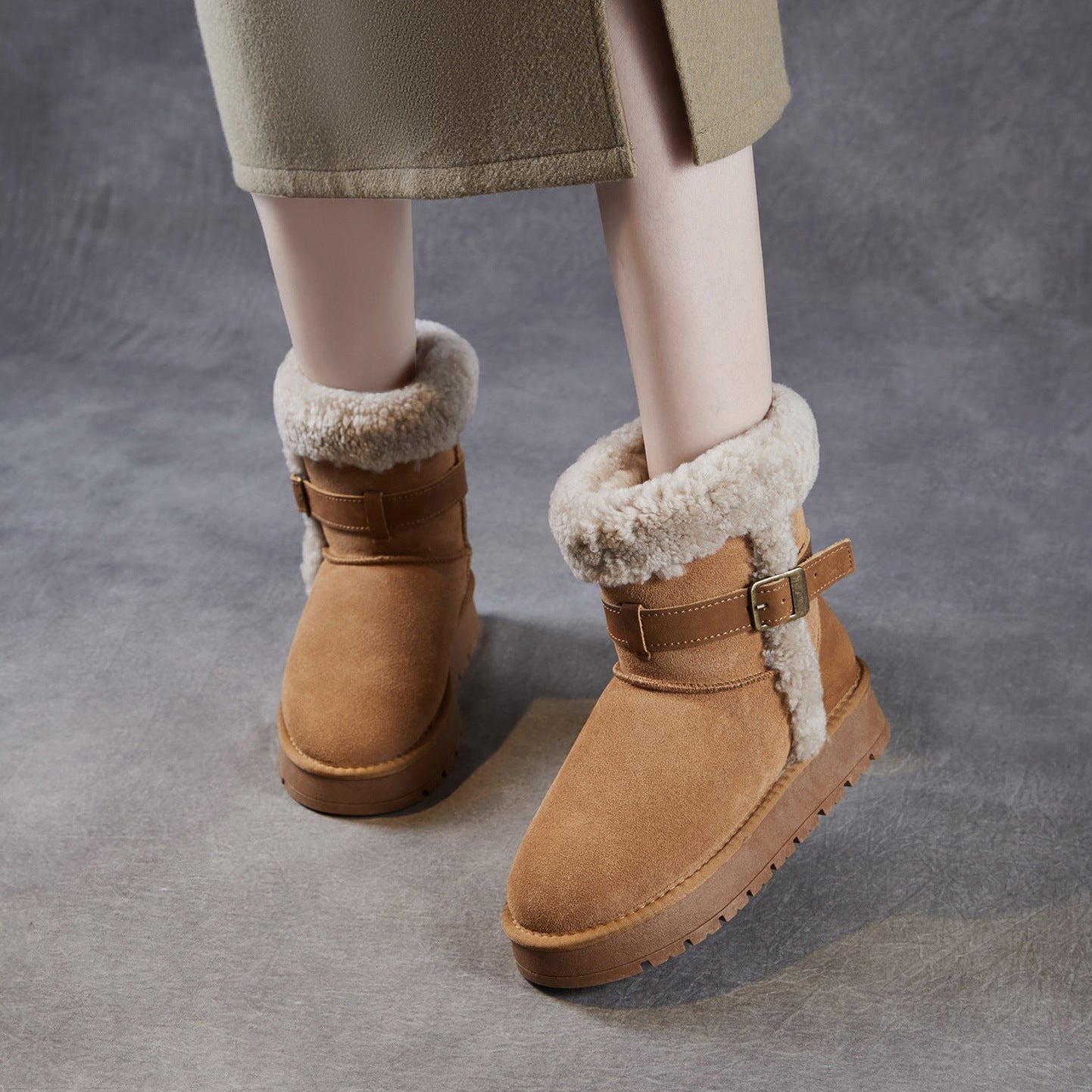 Women's Lambskin Fur Trimmed Snow Boots