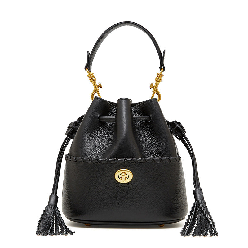 Women's Leather Tassel Lacing Bucket Bag-RAIIFY