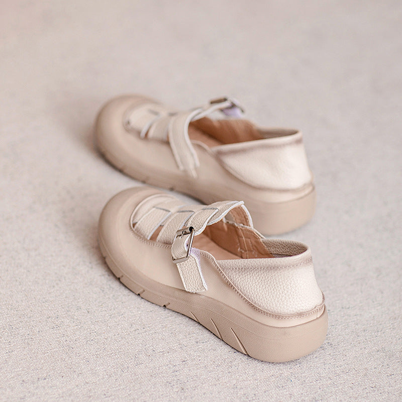 Women Summer Round Head Plaited Leather Casual Sandals-RAIIFY