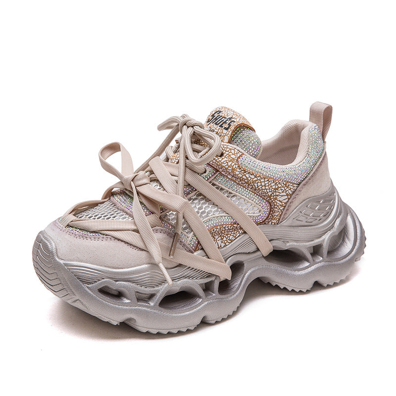 Women Rhinestone Breathable Mesh Platform Thick Sole Sneakers-RAIIFY