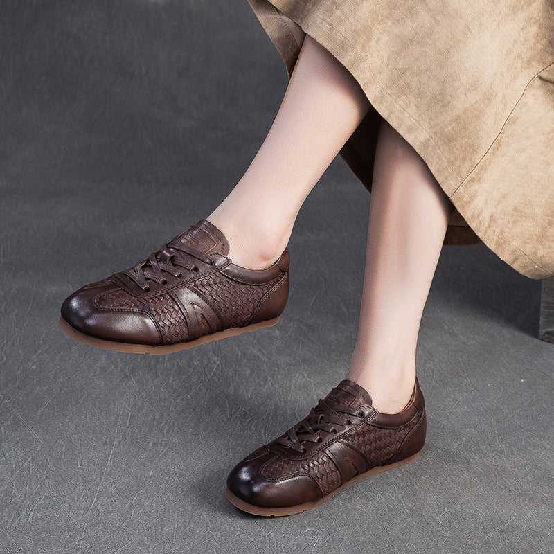 Women's Vintage Leather Woven Casual Shoes-RAIIFY