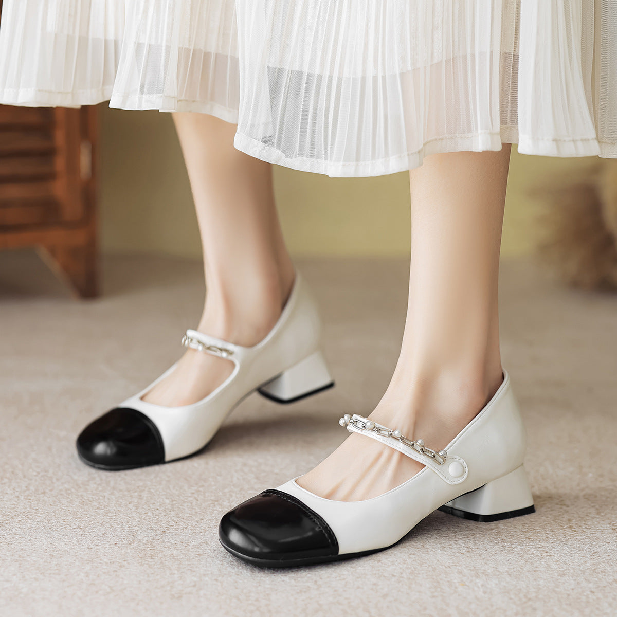 Women Minimalist Casual Low Chunky Heel Mary Jane Shoes-RAIIFY