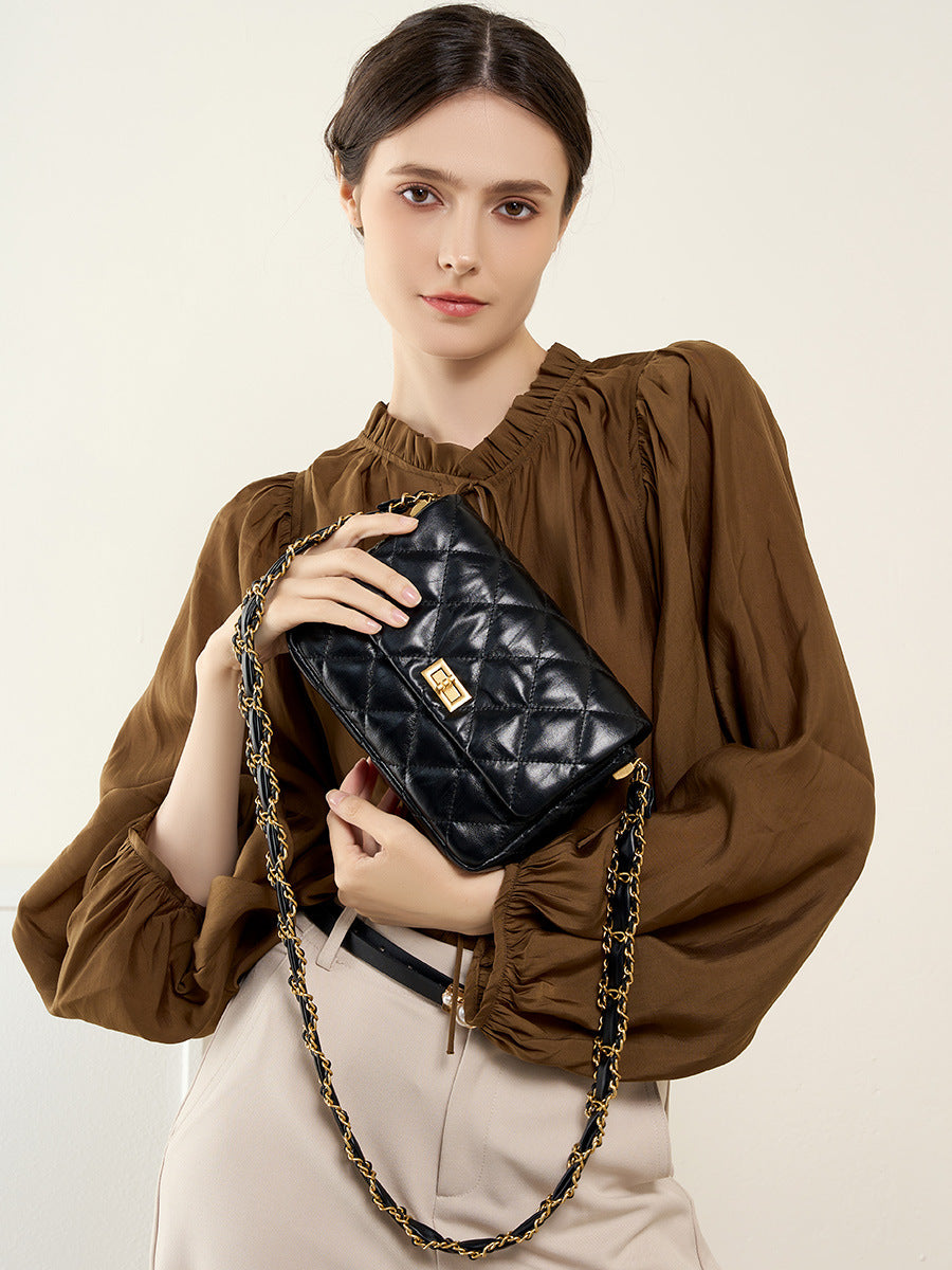 Women Classic Leather Chian Strap Cross Body Bag-RAIIFY