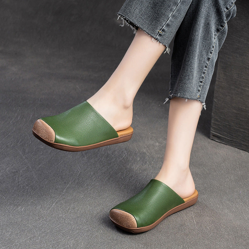 Women Retro Soft Leather Flat Casual Mules-RAIIFY