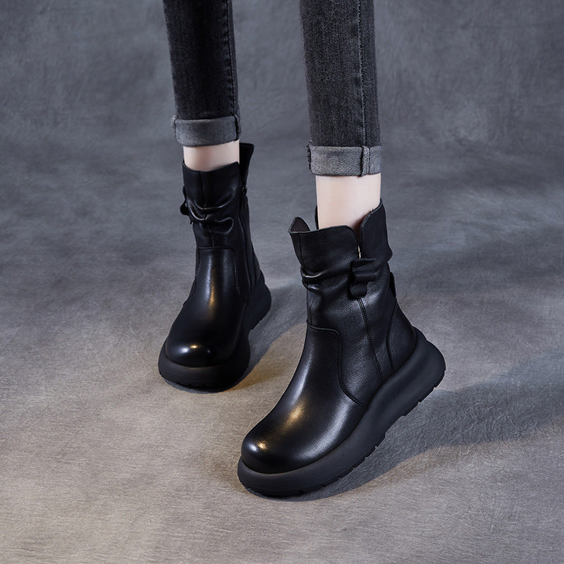 Women Vintage Soft Leather Mid-Calf Boots-RAIIFY