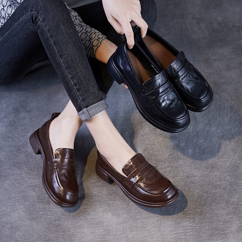 Women Retro Soft Leather Casual Work Loafers-RAIIFY