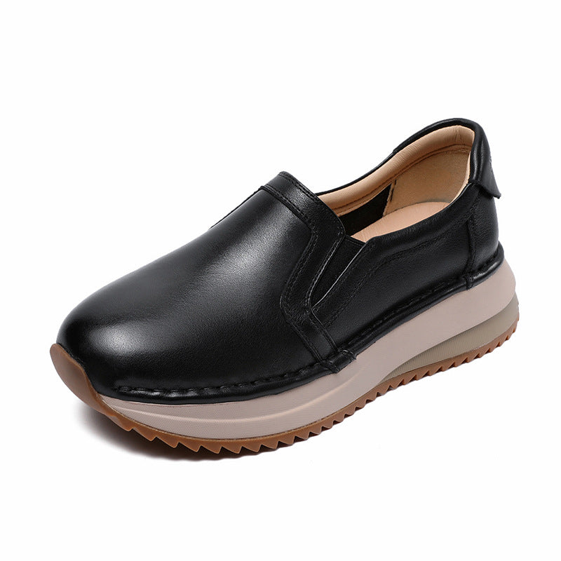 Women Minimalism Solid Leather Casual Loafers-RAIIFY