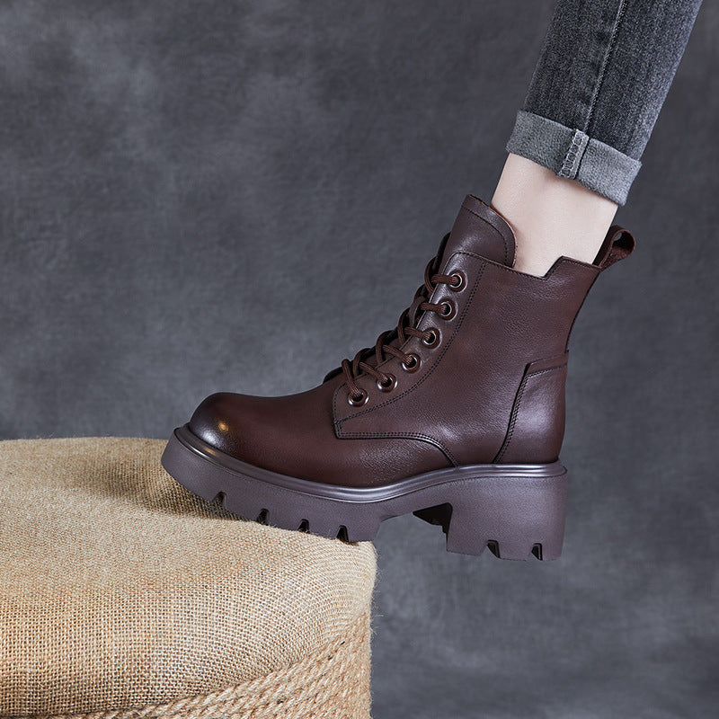 Women Vintage Leather Comfort Platform Boots-RAIIFY