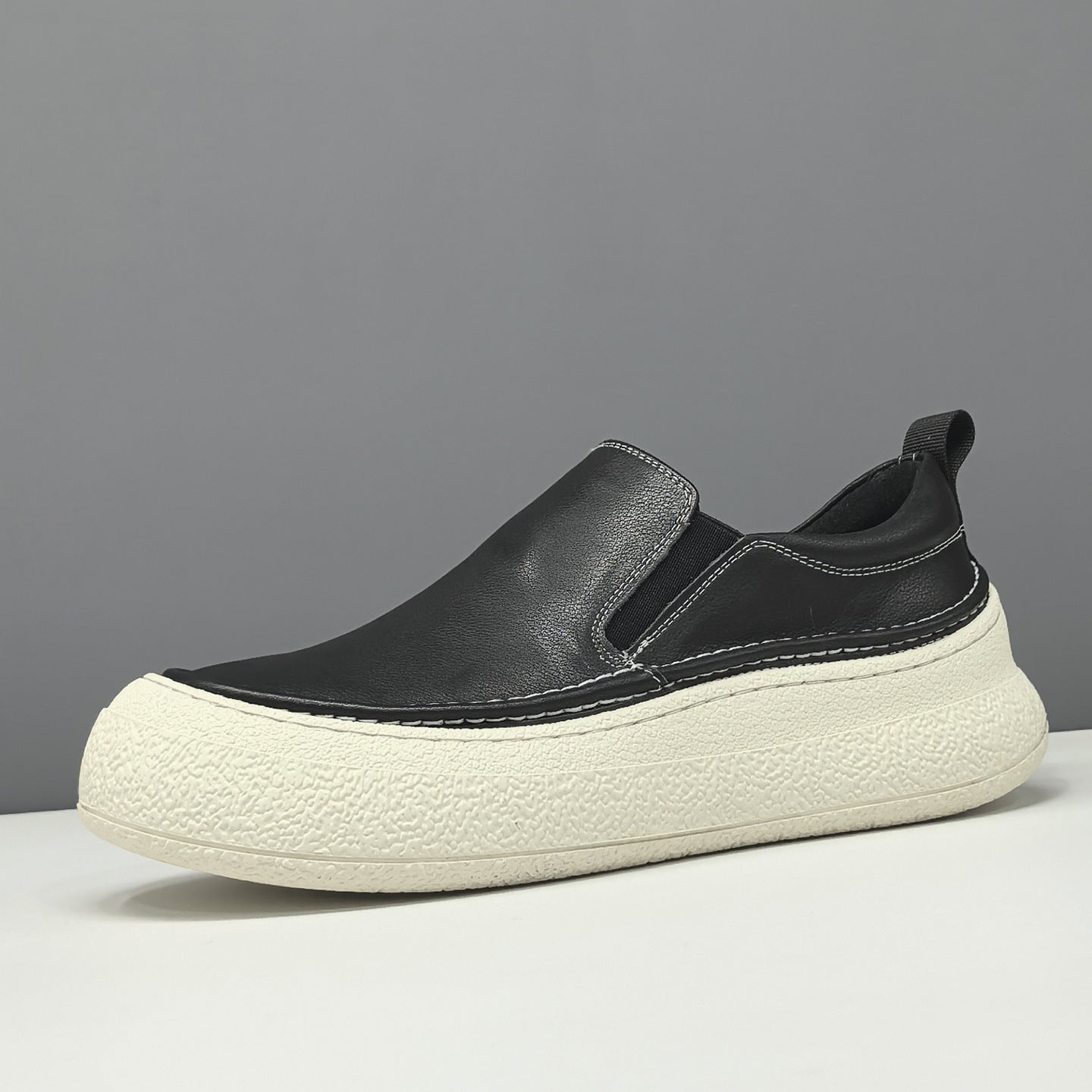 Men's Plain Leather Low Top Casual Loafers-RAIIFY