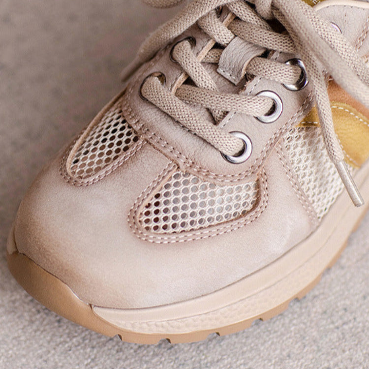 Women Fashion Patchwork Leather Hollow Mesh Casual Shoes-RAIIFY