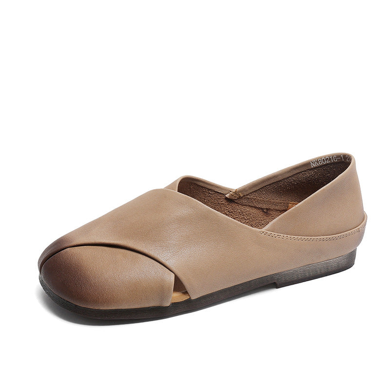 Women Retro Leather Soft Casual Flats Shoes-RAIIFY