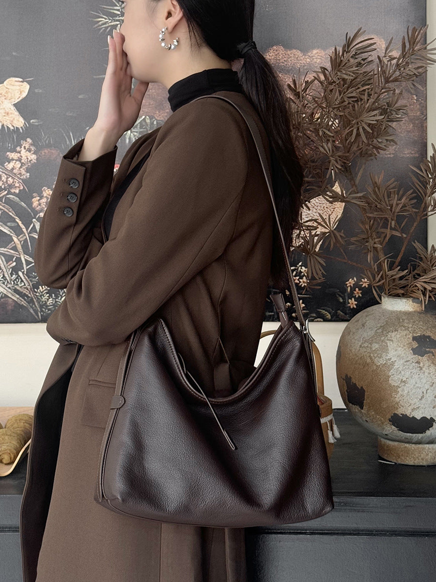 Women Minimalism Solid Soft Leather Shoulder Bag-RAIIFY