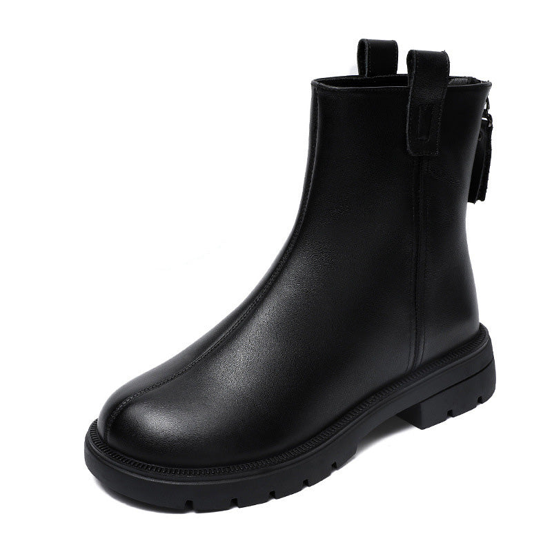 Women's Minimalist Plain Leather Furred Ankle Boots