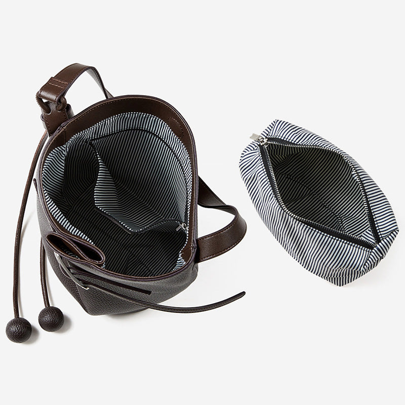 Women's Retro Plain Leather Bucket Bag-RAIIFY