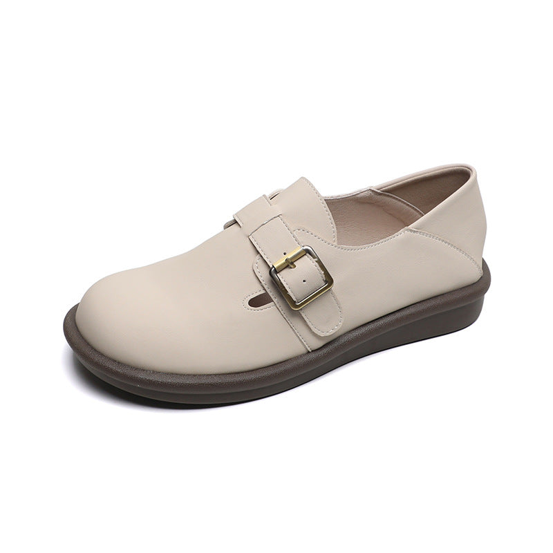 Women Minimalism Retro Soft Leather Casual Loafers-RAIIFY