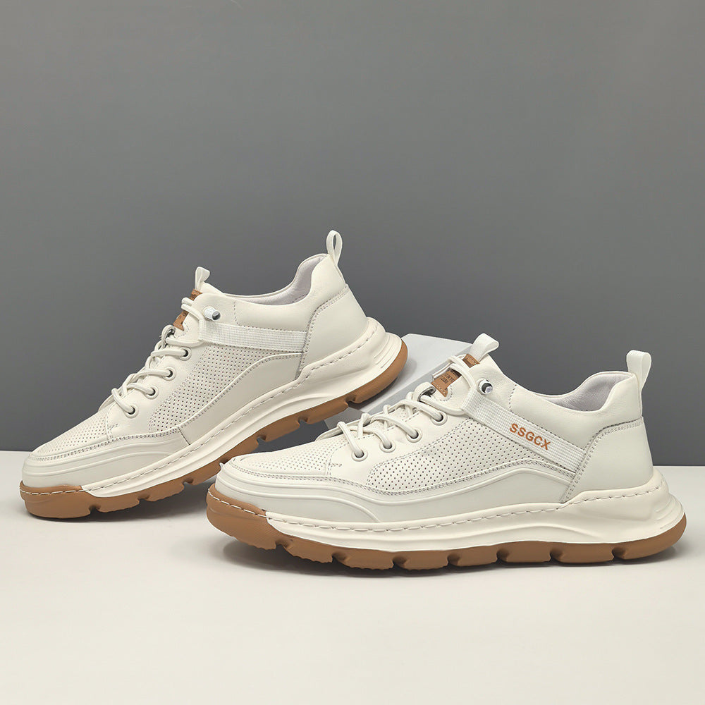Men Fashion Breathable Plain Leather Elastic Lace Casual Shoes-RAIIFY