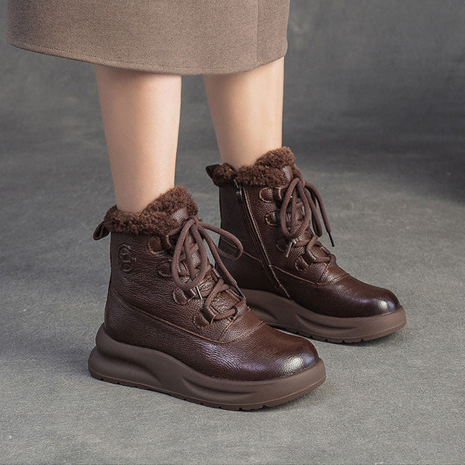 Botas de nieve cálidas de piel con pelo para mujer