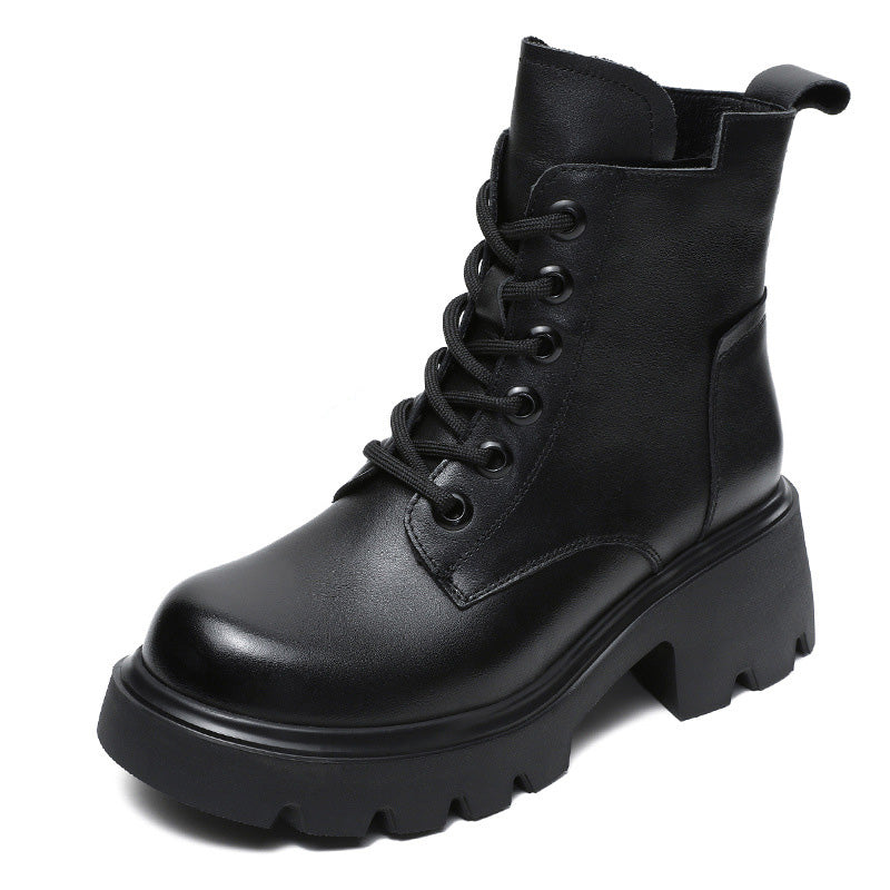 Women Vintage Leather Comfort Platform Boots-RAIIFY