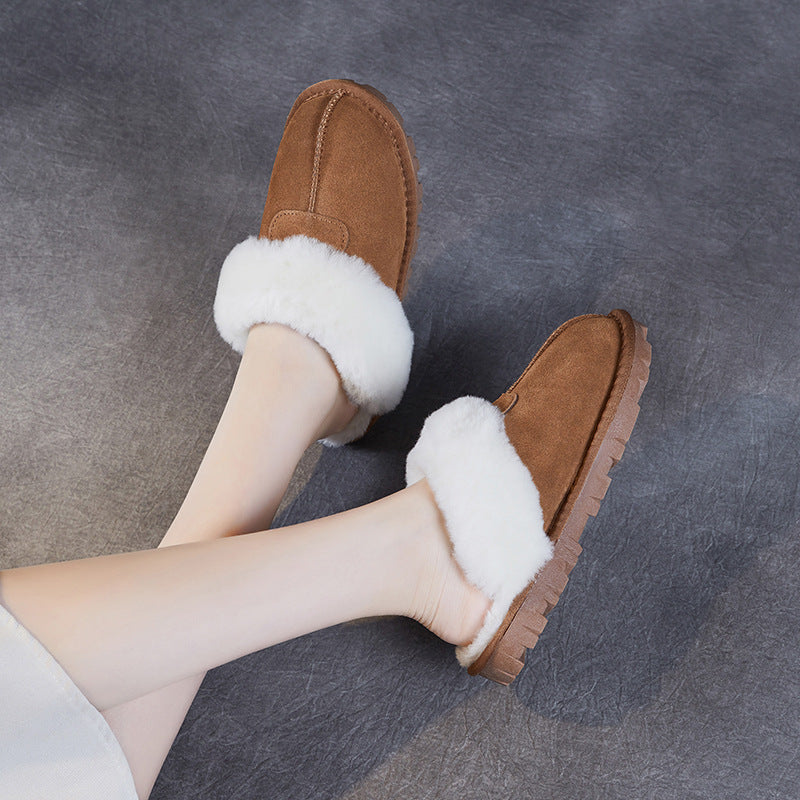 Women Minimalism Solid Suede Soft Furred Slippers-RAIIFY