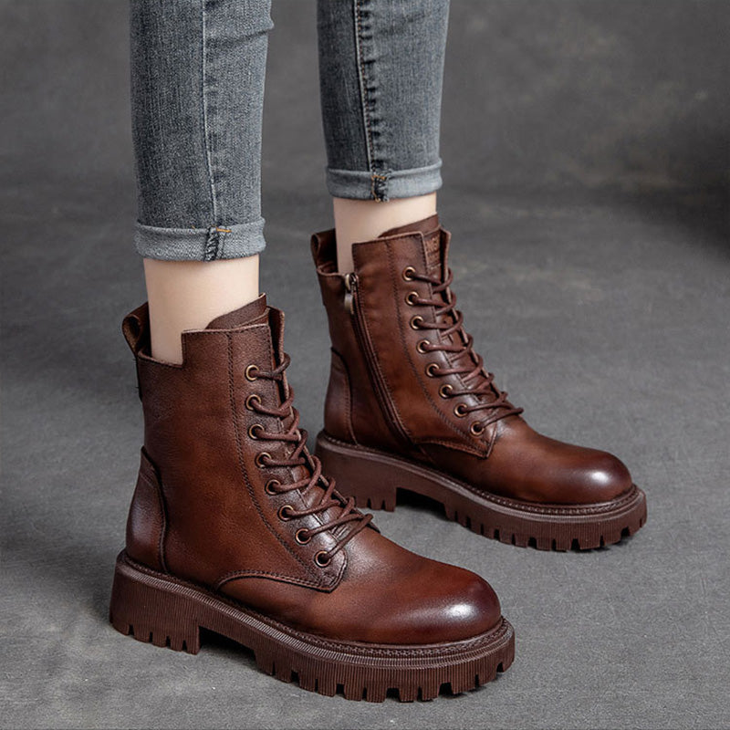 Women Retro Casual Leather Thick Soled Boots-RAIIFY