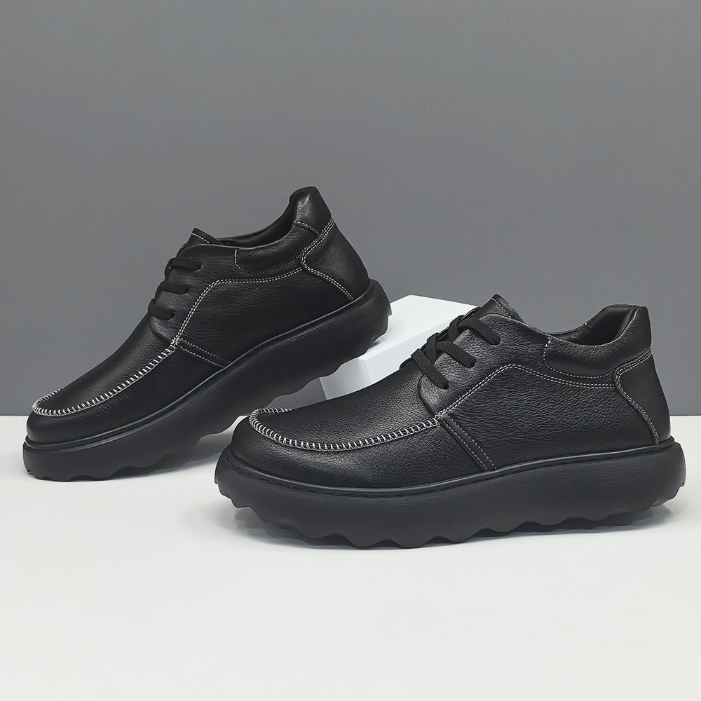 Men Minimalism Solid Leather Casual Shoes-RAIIFY