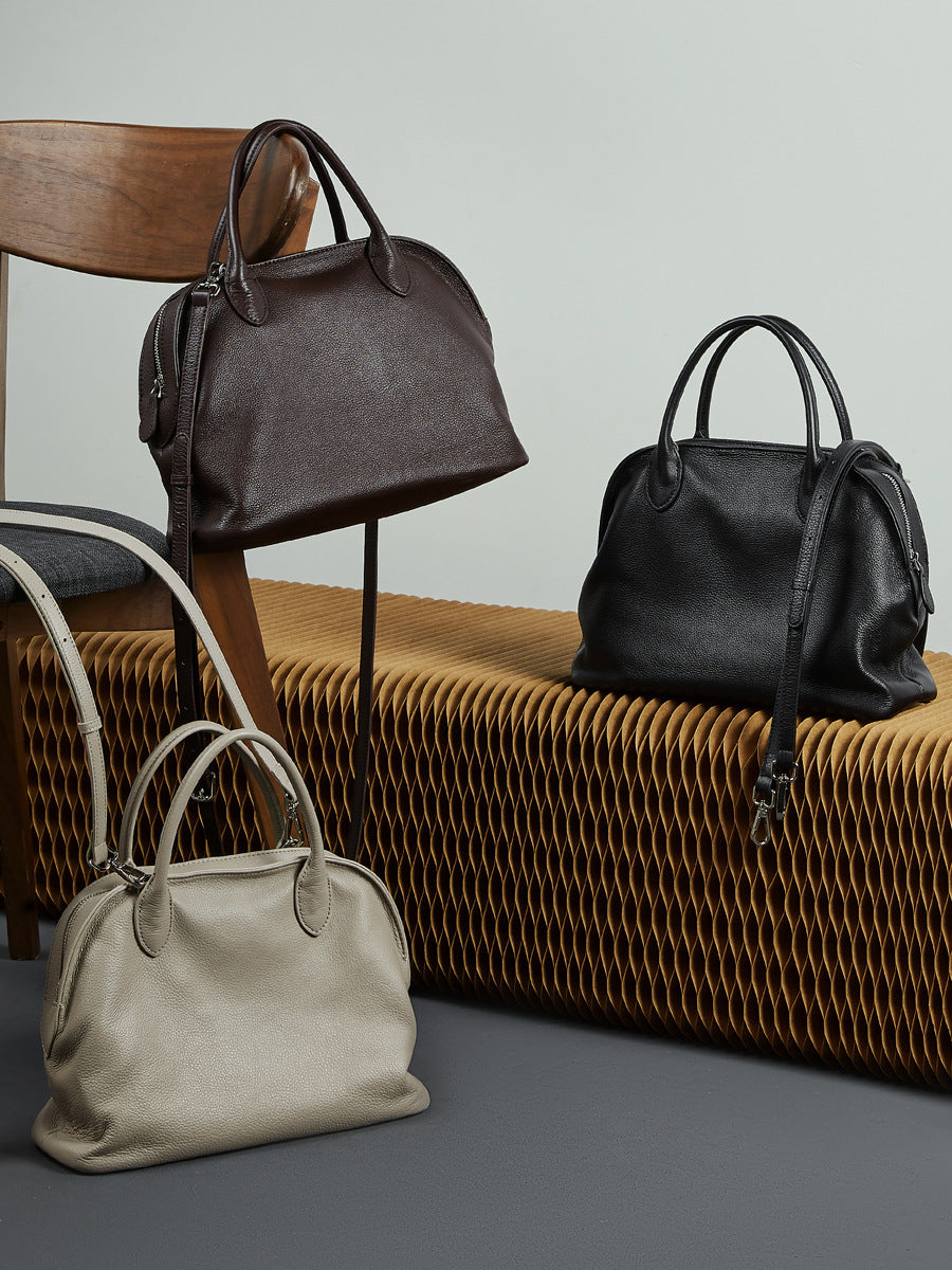 Women's Retro Plain Leather Satchel Bag-RAIIFY