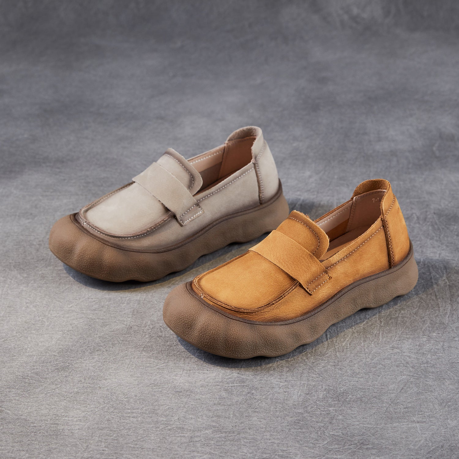 Women's Vintage Plain Leather Comfort Casual Loafers-RAIIFY